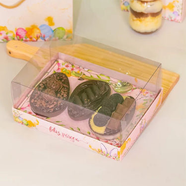 Caja de 3 cavidades para huevos de Pascua con tapa transparente (para cascarones de 150 g) Línea GARDEN - Pack de 10